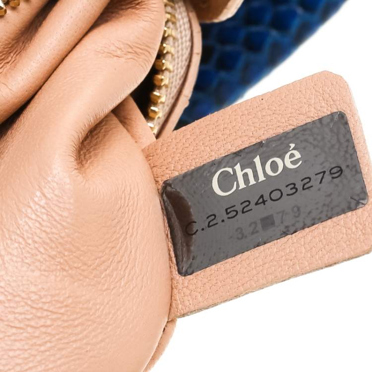 Pre Owned Chloe Blue Leather and Python Trim Flap Shoulder Bag