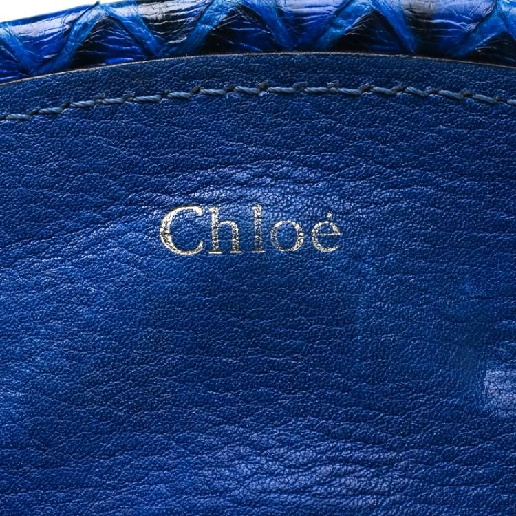 Pre Owned Chloe Blue Leather and Python Trim Flap Shoulder Bag