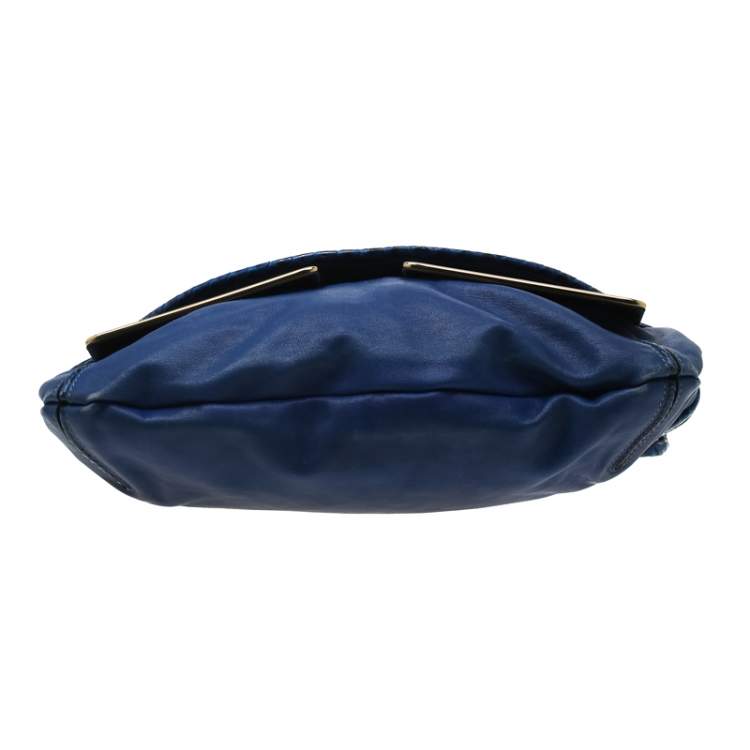 Pre Owned Chloe Blue Leather and Python Trim Flap Shoulder Bag