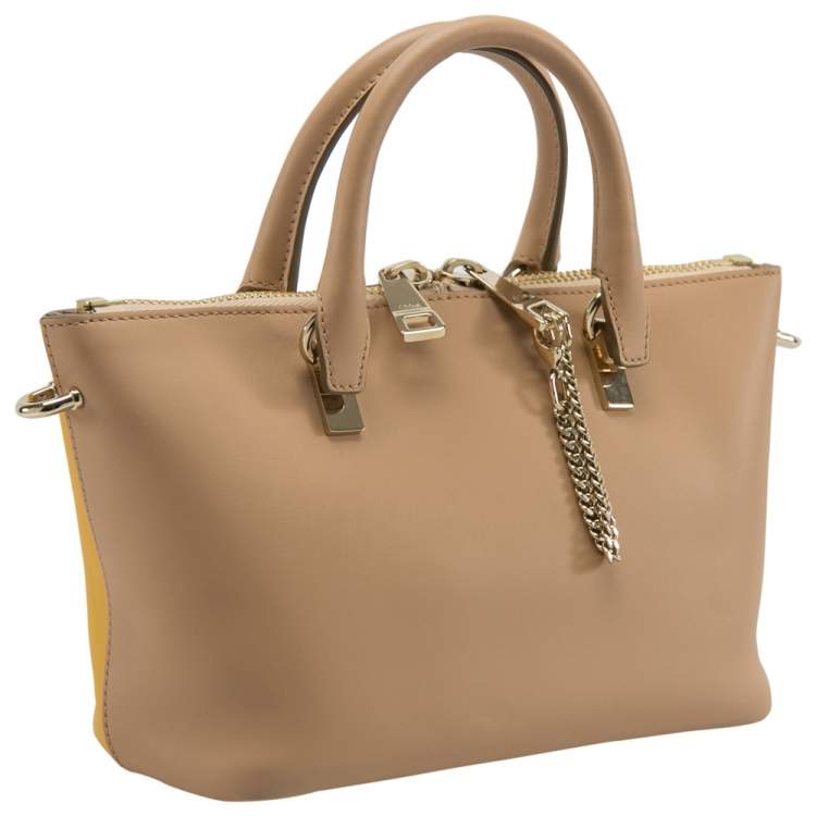 Pre Owned Chloe Mustard/Beige Leather Small Baylee Tote