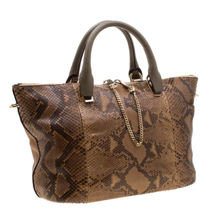 Pre Owned Chloe Tan Phython and Leather Baylee Tote