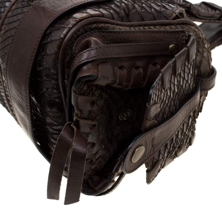 Pre Owned Chloe Dark Brown Python and Leather Silverado Satchel