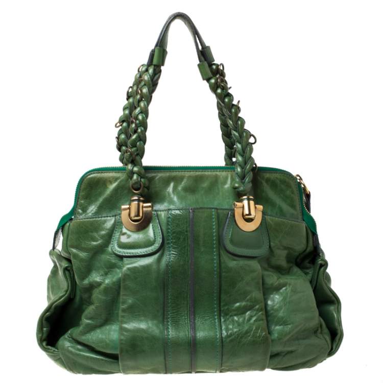Pre Owned Chloe Green Leather Heloise Satchel 
