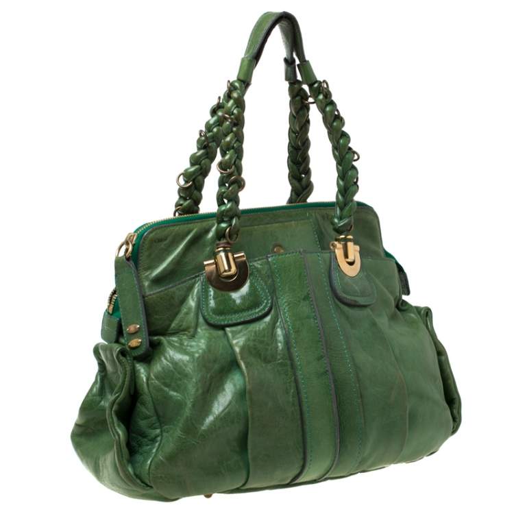 Pre Owned Chloe Green Leather Heloise Satchel 