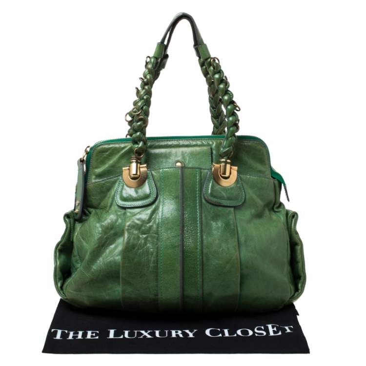 Pre Owned Chloe Green Leather Heloise Satchel 