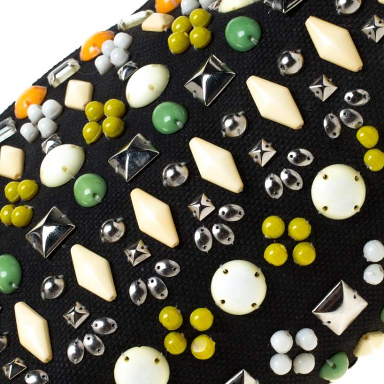 Pre Owned Chloe Black Canvas and Leather Beads Embellished Hobo