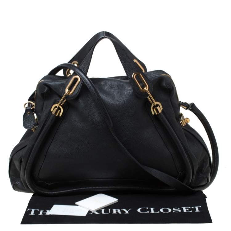 Pre Owned Chloe Black Leather Large Paraty Shoulder Bag
