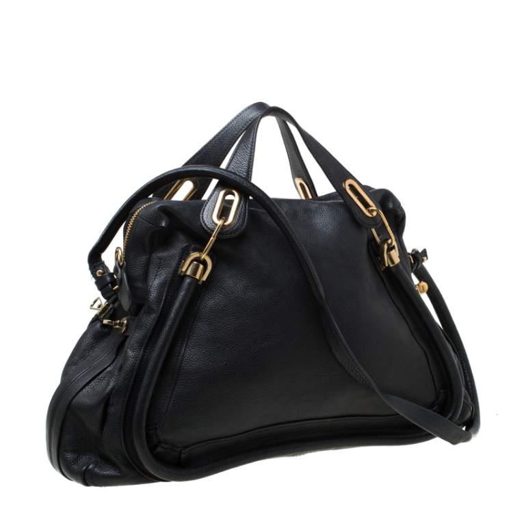 Pre Owned Chloe Black Leather Large Paraty Shoulder Bag