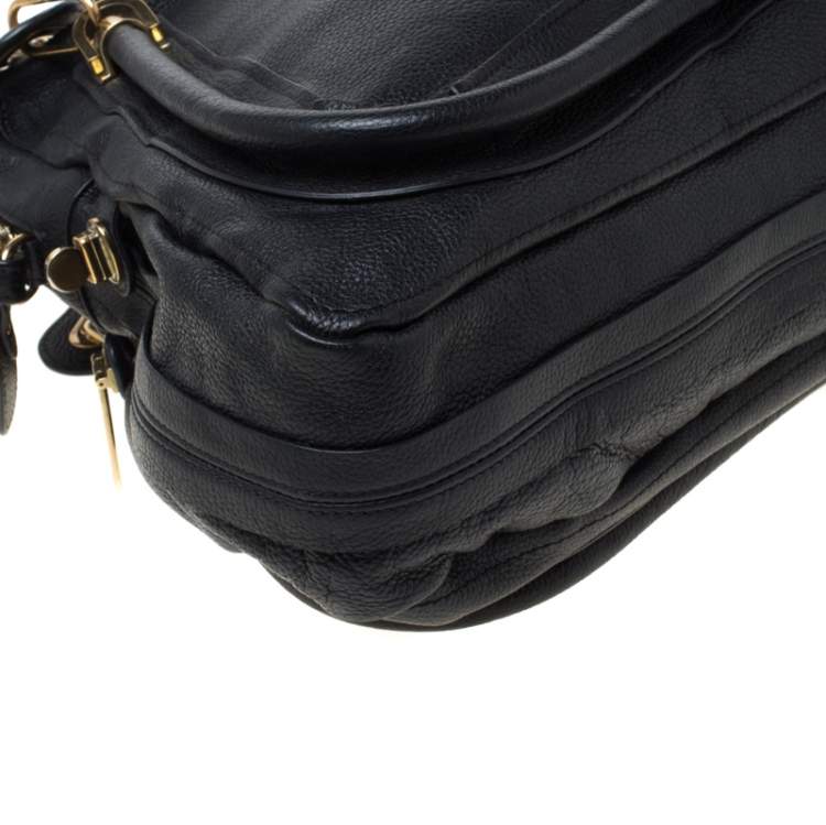 Pre Owned Chloe Black Leather Large Paraty Shoulder Bag