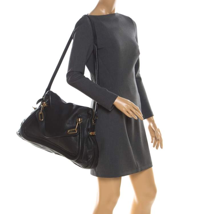 Pre Owned Chloe Black Leather Large Paraty Shoulder Bag