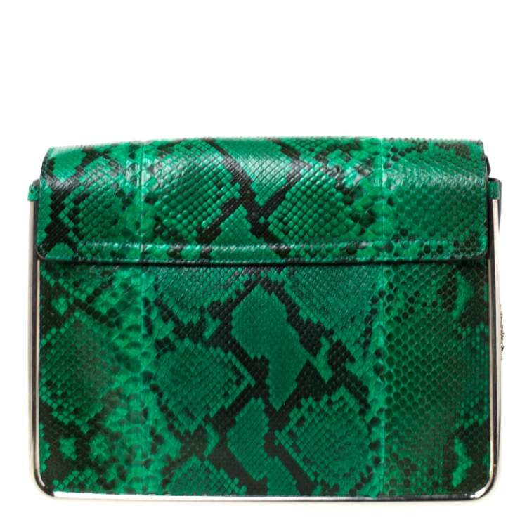 Pre Owned Chloe Green/Dark Grey Python Medium Sally Flap Shoulder Bag