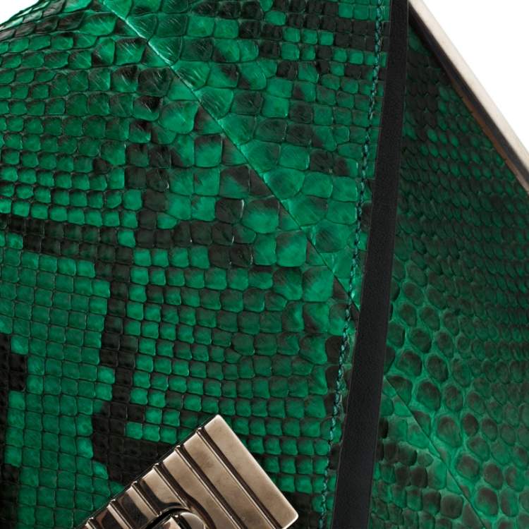 Pre Owned Chloe Green/Dark Grey Python Medium Sally Flap Shoulder Bag