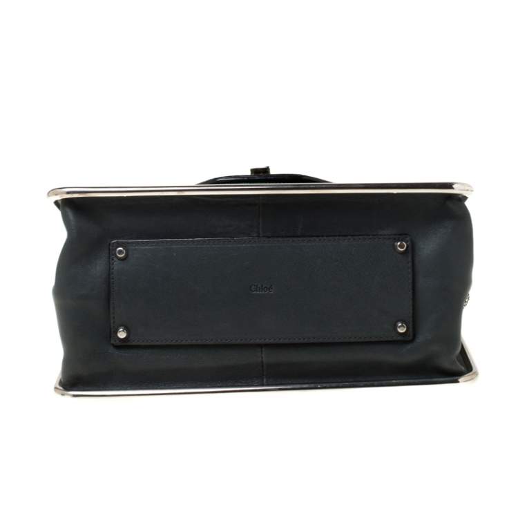 Pre Owned Chloe Green/Dark Grey Python Medium Sally Flap Shoulder Bag