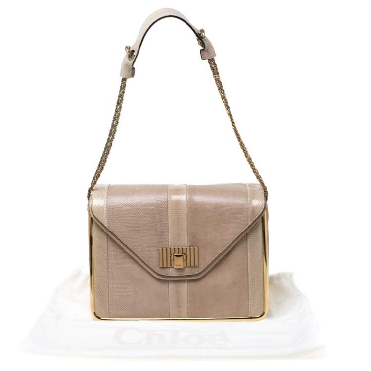 Pre Owned Chloe Beige Leather and Python Medium Sally Shoulder Bag