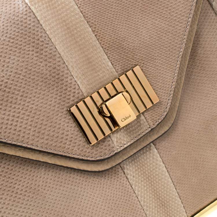 Pre Owned Chloe Beige Leather and Python Medium Sally Shoulder Bag