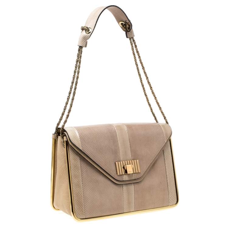 Pre Owned Chloe Beige Leather and Python Medium Sally Shoulder Bag