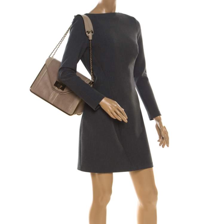 Pre Owned Chloe Beige Leather and Python Medium Sally Shoulder Bag