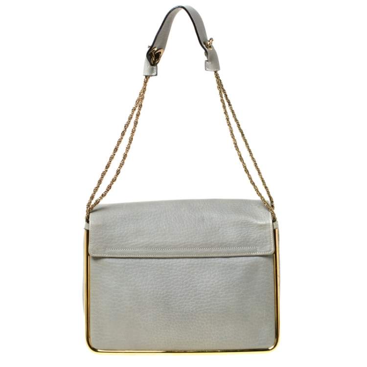 Pre Owned Chloe Grey Leather Sally Medium Shoulder Bag