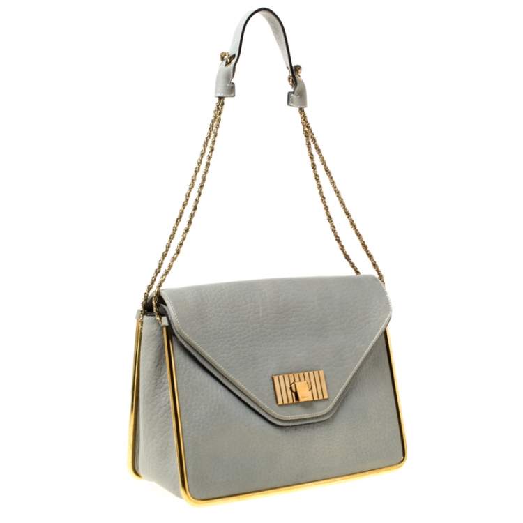 Pre Owned Chloe Grey Leather Sally Medium Shoulder Bag