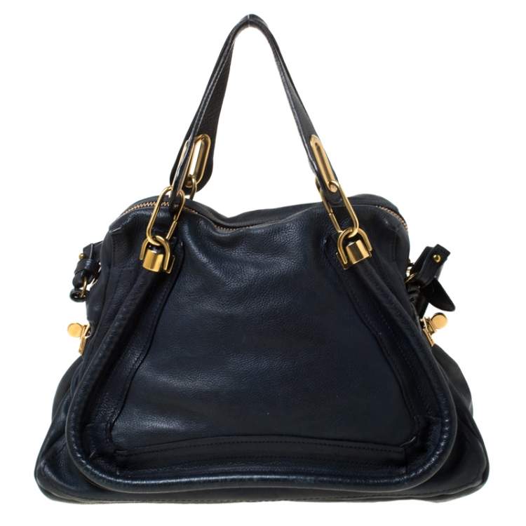Pre Owned Chloe Navy Blue Leather Medium Paraty Shoulder Bag