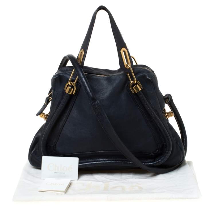 Pre Owned Chloe Navy Blue Leather Medium Paraty Shoulder Bag