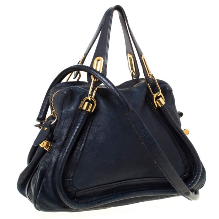 Pre Owned Chloe Navy Blue Leather Medium Paraty Shoulder Bag