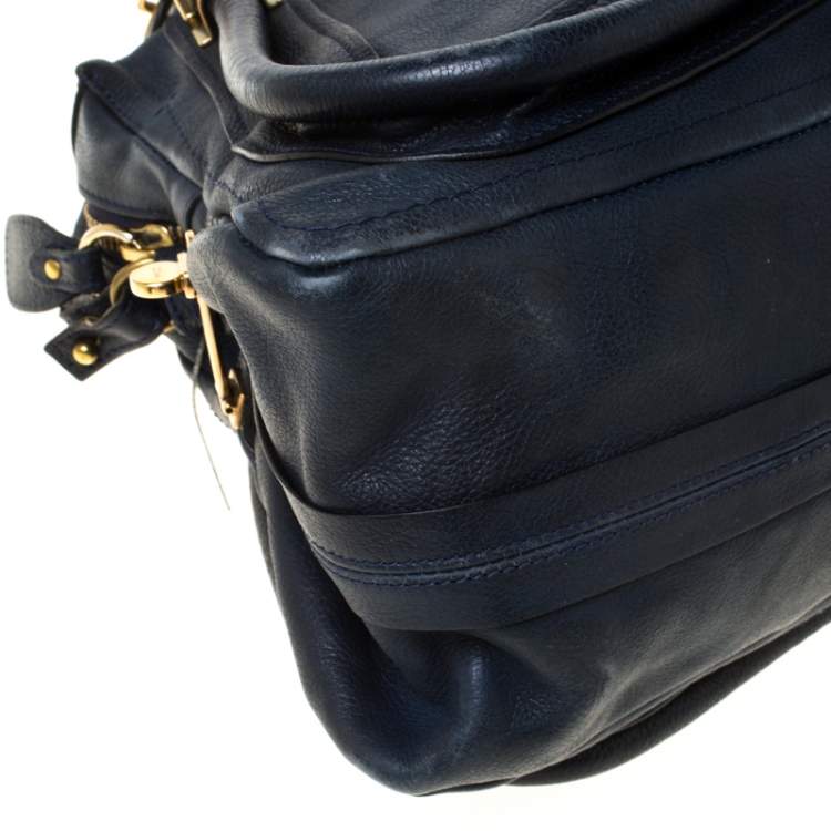 Pre Owned Chloe Navy Blue Leather Medium Paraty Shoulder Bag