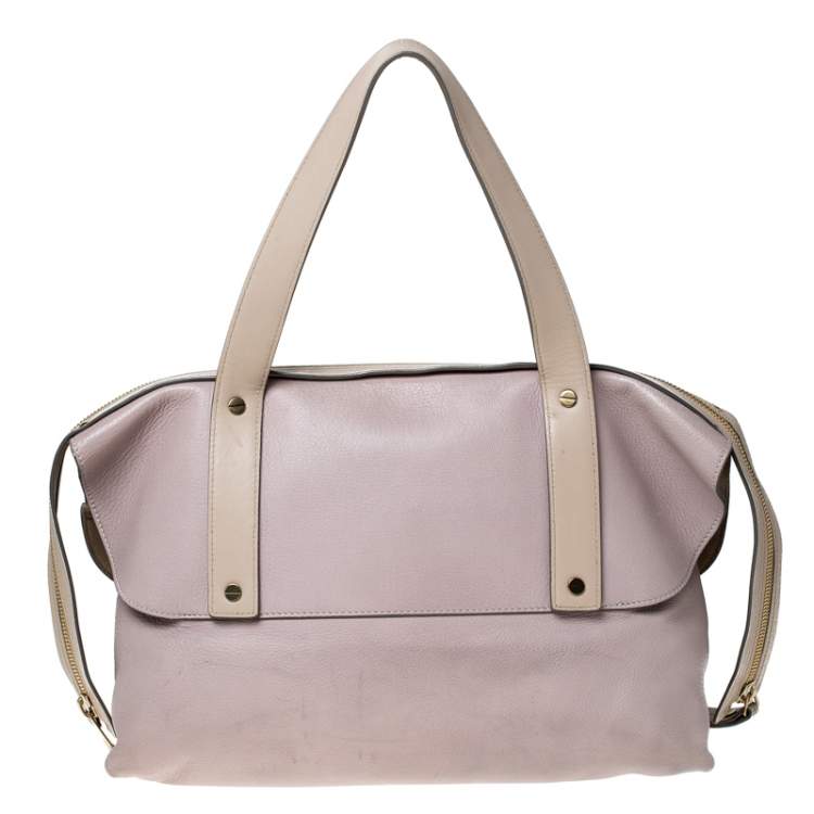 Pre Owned Chloe Pale Pink/Beige Leather Zip Top Handle Bag