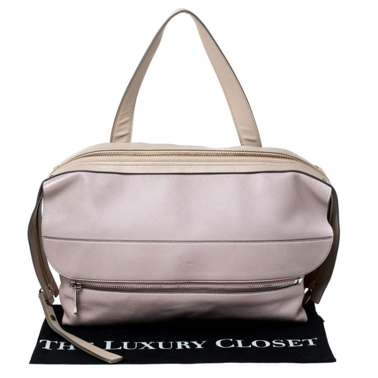 Pre Owned Chloe Pale Pink/Beige Leather Zip Top Handle Bag