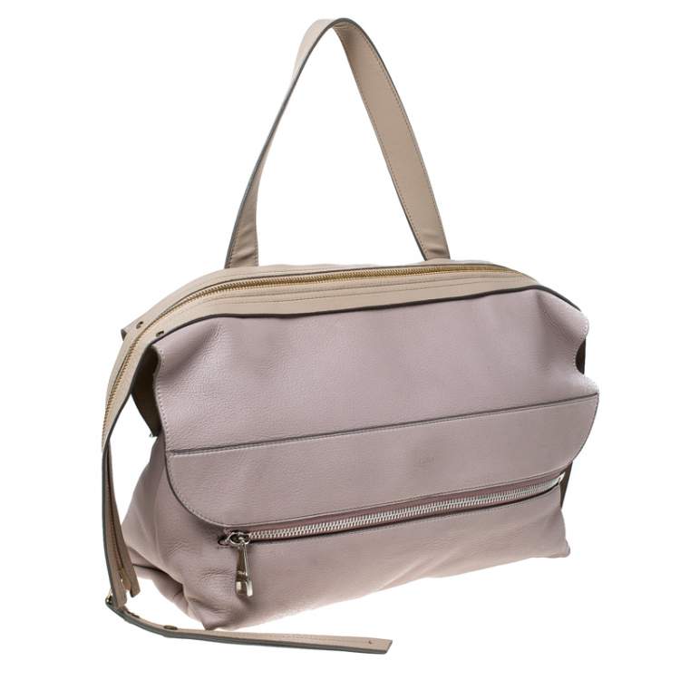 Pre Owned Chloe Pale Pink/Beige Leather Zip Top Handle Bag