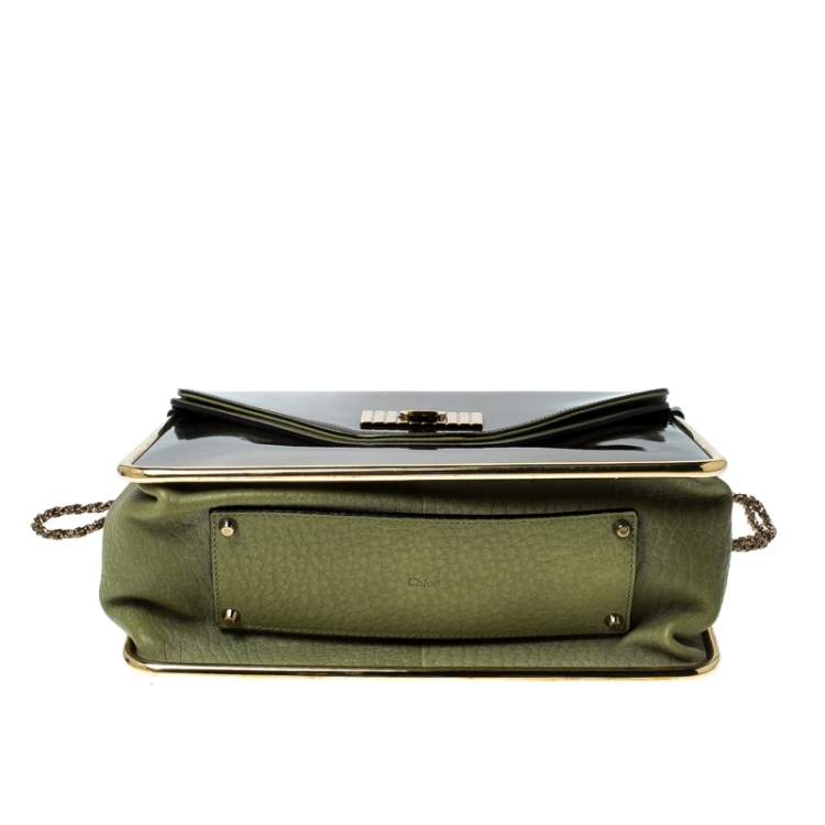 Pre Owned Chloe Olive Green Leather and Patent Leather Medium Sally Flap Shoulder Bag