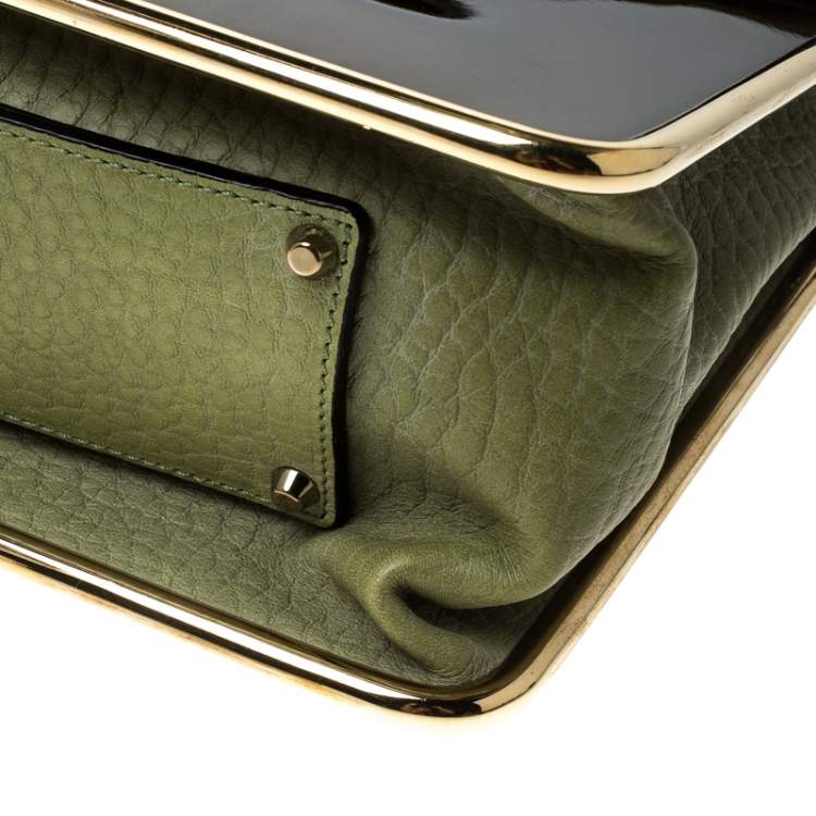 Pre Owned Chloe Olive Green Leather and Patent Leather Medium Sally Flap Shoulder Bag