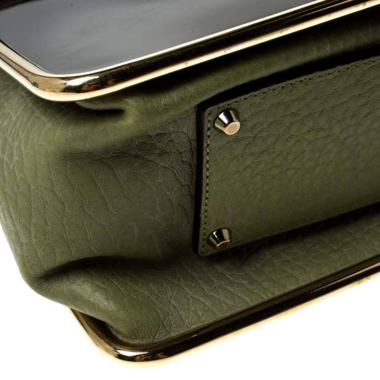 Pre Owned Chloe Olive Green Leather and Patent Leather Medium Sally Flap Shoulder Bag