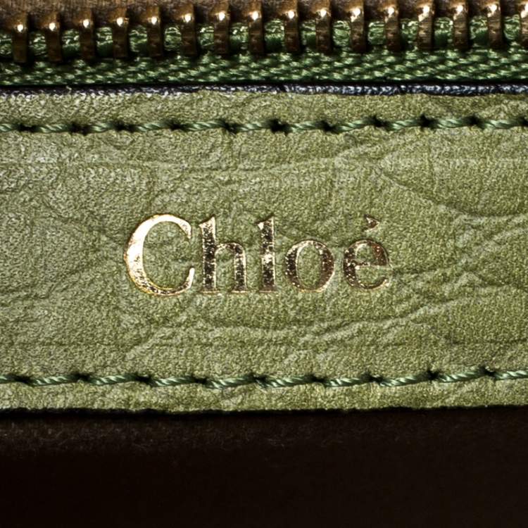 Pre Owned Chloe Olive Green Leather and Patent Leather Medium Sally Flap Shoulder Bag