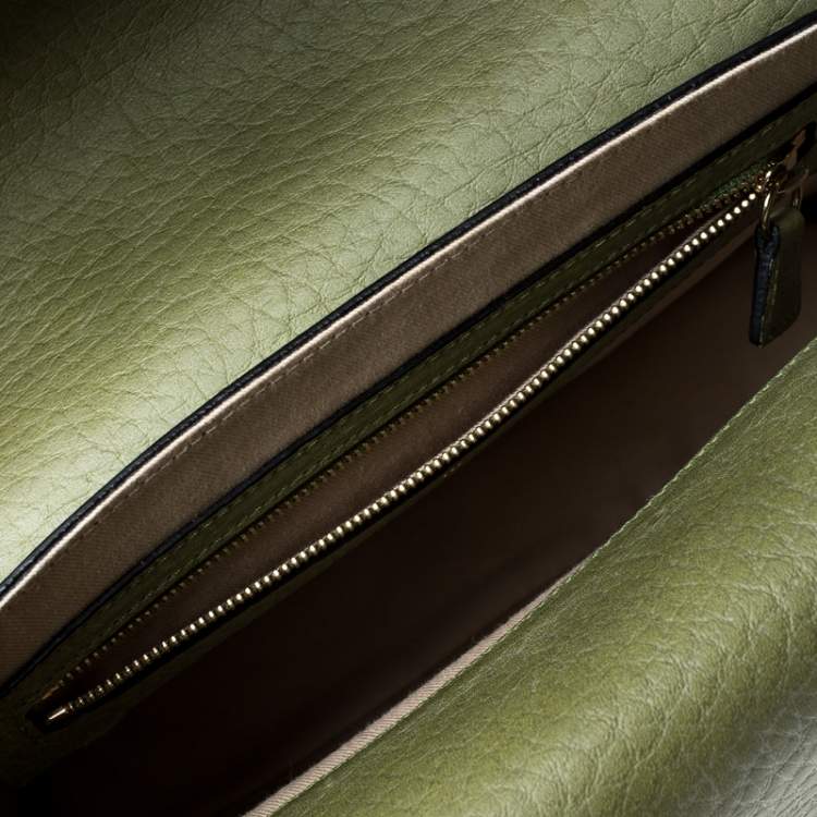 Pre Owned Chloe Olive Green Leather and Patent Leather Medium Sally Flap Shoulder Bag
