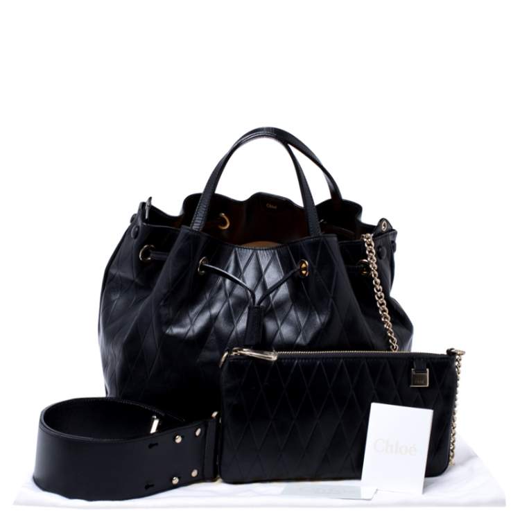 Pre Owned Chloe Black Quilted Leather Charlie Bucket Bag 