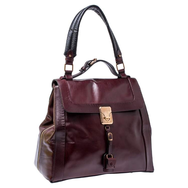 Pre Owned Chloe Burgundy Leather Top Handle Bag