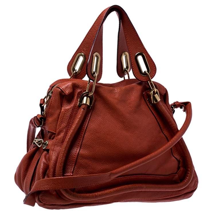 Pre Owned Chloe Orange Leather Medium Paraty Shoulder Bag