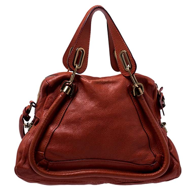Pre Owned Chloe Orange Leather Medium Paraty Shoulder Bag