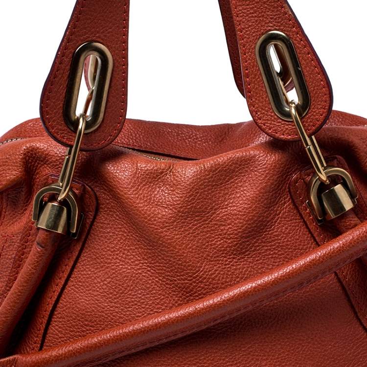 Pre Owned Chloe Orange Leather Medium Paraty Shoulder Bag