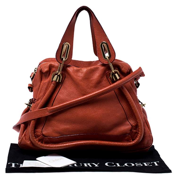 Pre Owned Chloe Orange Leather Medium Paraty Shoulder Bag