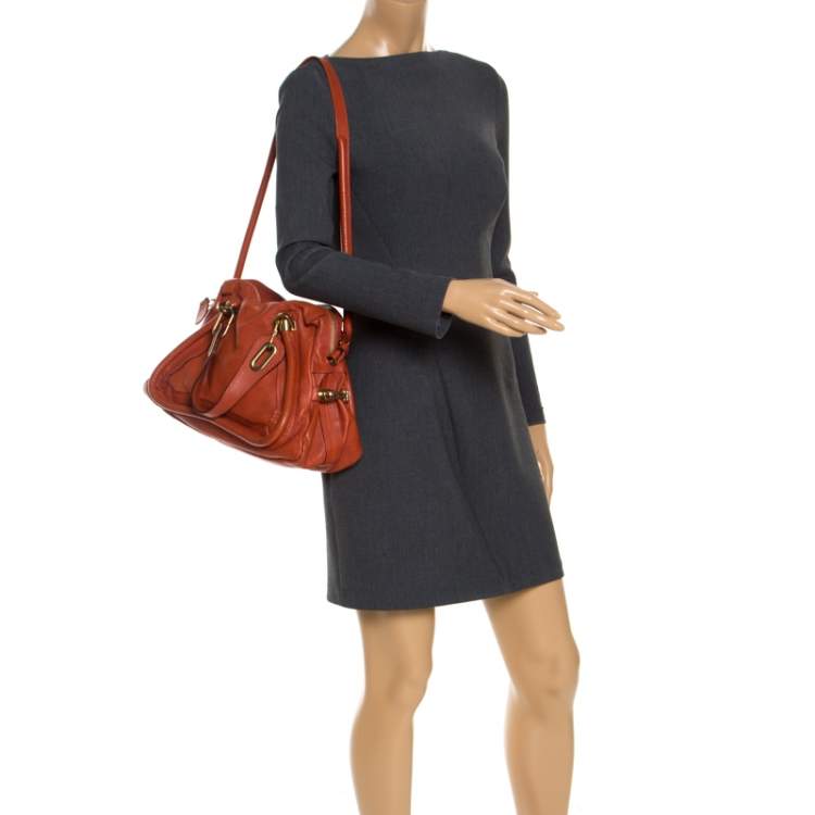 Pre Owned Chloe Orange Leather Medium Paraty Shoulder Bag