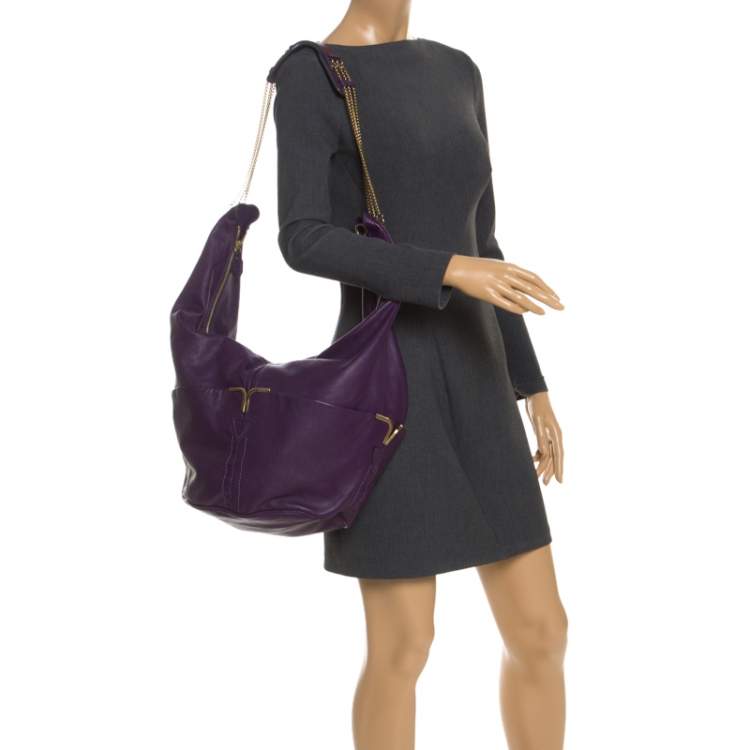 Pre Owned Chloe Purple Leather Milton Triple Chain Hobo