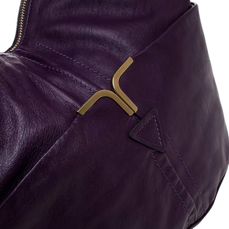 Pre Owned Chloe Purple Leather Milton Triple Chain Hobo