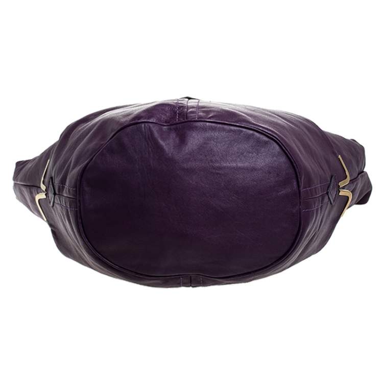 Pre Owned Chloe Purple Leather Milton Triple Chain Hobo