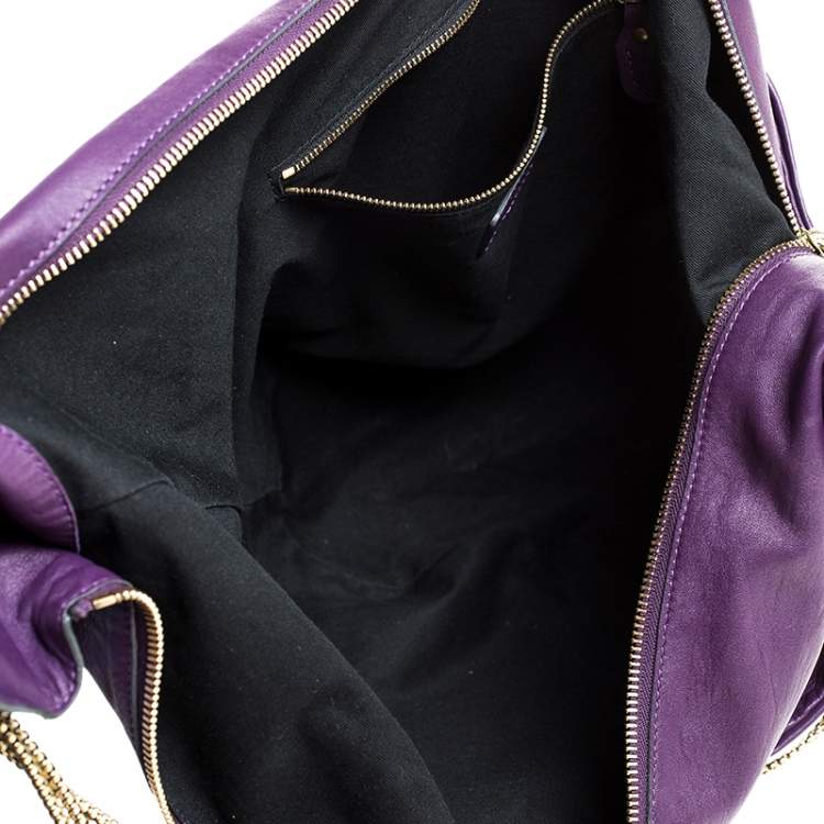 Pre Owned Chloe Purple Leather Milton Triple Chain Hobo