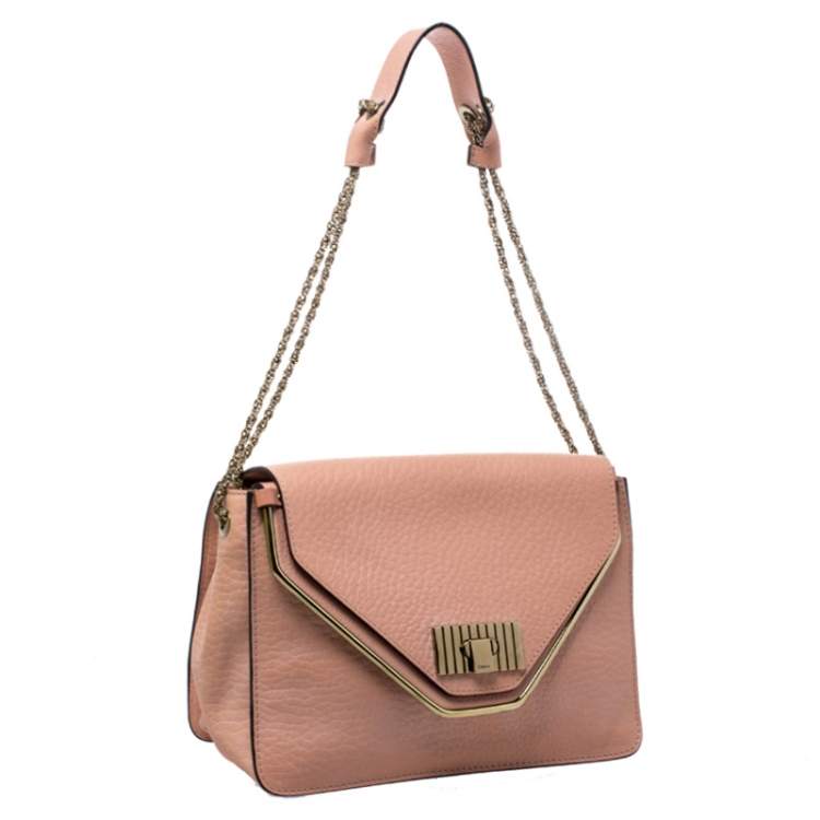 Pre Owned Chloe Coral Orange Leather Medium Sally Flap Shoulder Bag