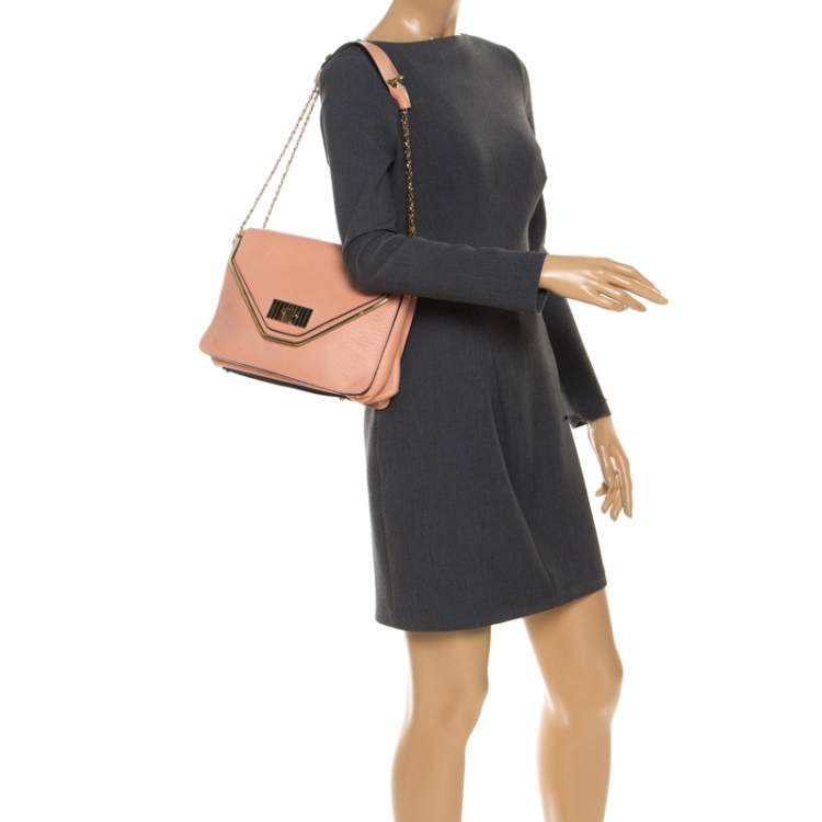 Pre Owned Chloe Coral Orange Leather Medium Sally Flap Shoulder Bag