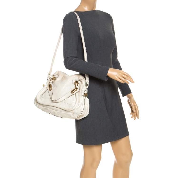 Pre Owned Chloe Cream Leather Medium Paraty Shoulder Bag