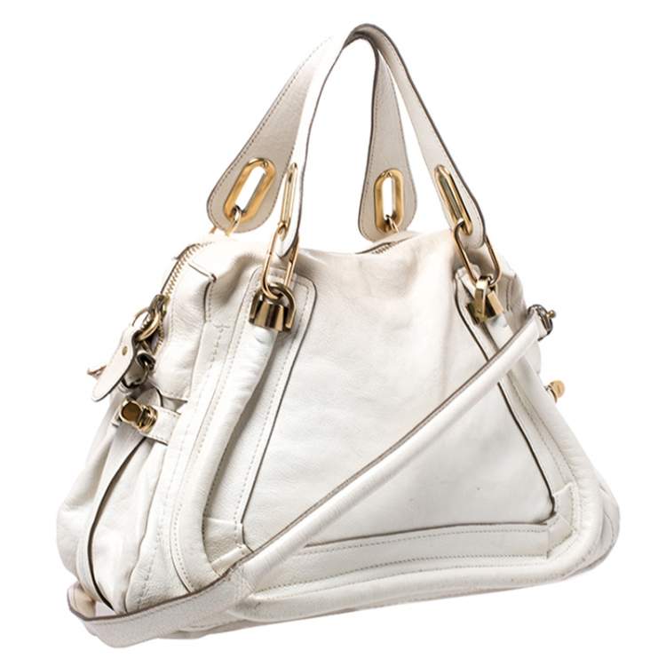Pre Owned Chloe Cream Leather Medium Paraty Shoulder Bag